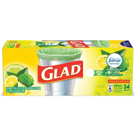 Glad 4 gal OdorShield Drawstring Small Trash Bags, Green, 34PK GL466392